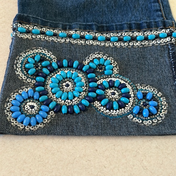 DH2 by Diane Gilman Embellished Beaded Belted Cuffed Jeans 14P 💙🩵 STUNNING! - Picture 7 of 15